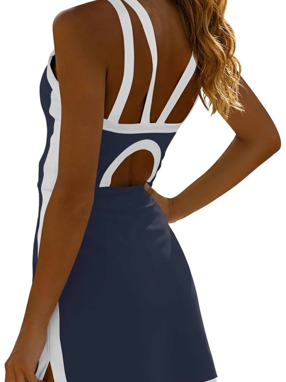 Amazon Navy and White Strappy Cutout Mini Dress
